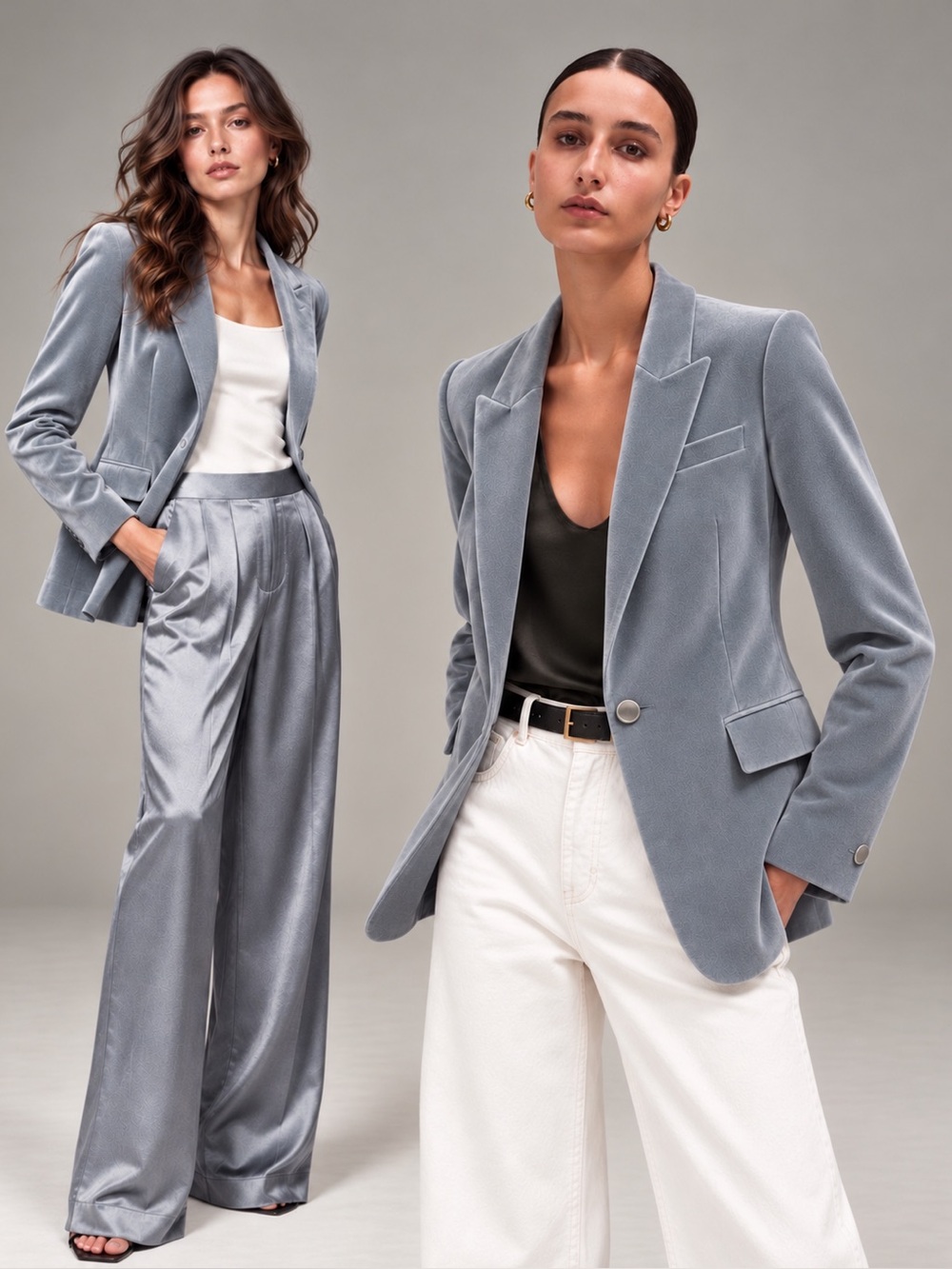 REISS Blue Grey Velvet Cotton Designer Women Blazer Peak Lapel Tailored Modern 6